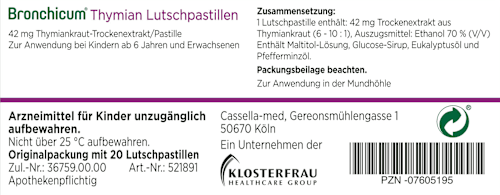 Bronchicum Thymian 42mg Thymiankraut-Trockenextrakt Lutschpastillen Bronchicum