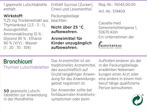 Bronchicum Thymian 11,25 mg Thymiankraut-Trockenextrakt Lutschtabletten Bronchicum
