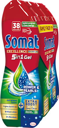 Detergent za strojno pomivanje posode Excellence Premium 5 v 1 Power & Pearls, 3 × 684 ml Somat