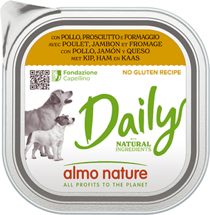 Cibo per cani Daily con pollo, prosciutto e formaggio almo nature