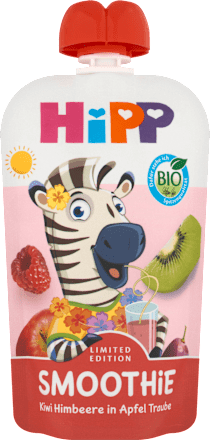 BIO příkrm v sáčku jablko, červené hrozno, kiwi & maliny HiPP