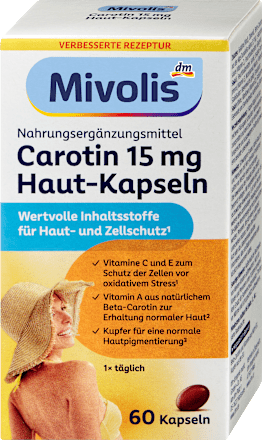 Kapsuly na pokožku Karotén 15 mg Mivolis