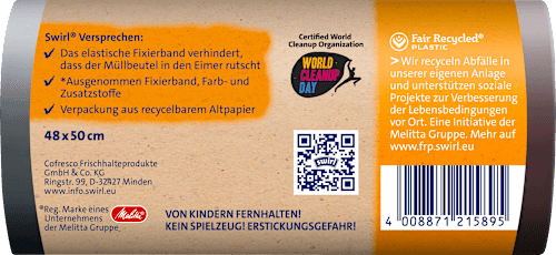 Müllbeutel 20 l Fixierband mit 100 % recyceltem Plastik Swirl