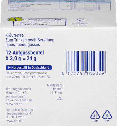 Kräutertee, Bitterstoff Tee (12 Beutel) Mivolis