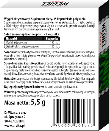 Suplement diety Węgiel aktywowany, kapsułki DR VITA