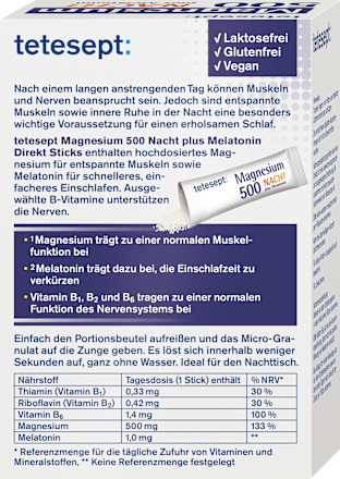 Direkt Sticks Magnesium 500 plus Melatonin tetesept
