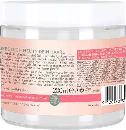 Lockencreme Curl & Shine mit Reiswasser, Shea- & Mandelbutter HAARLIEBE
