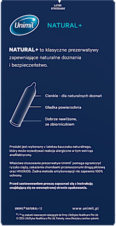 Prezerwatywy lateksowe Natural+ UNIMIL