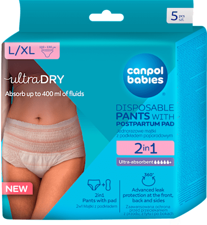 Oddychające majtki poporodowe 2w1 z podkładem L/XL Canpol babies