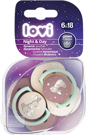Smoczek silikonowy dynamiczny 6-18 m Night & Day Girl LOVI