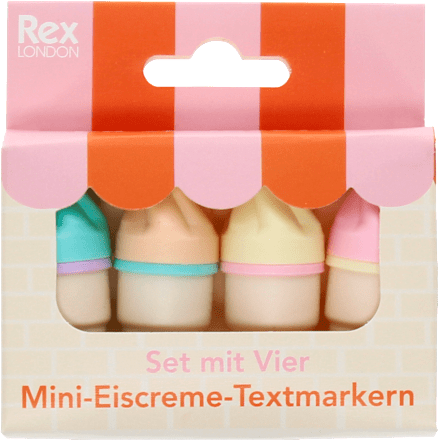 Mini Textmarker-Set Eistüte, pastell (8,8x8,8x2,3cm) REX LONDON