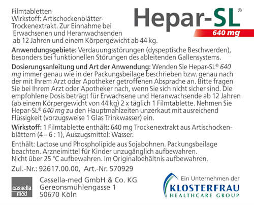 Hepar-SL 640 mg Artischockenblätter-Trockenextrakt  Filmtabletten Hepar-SL