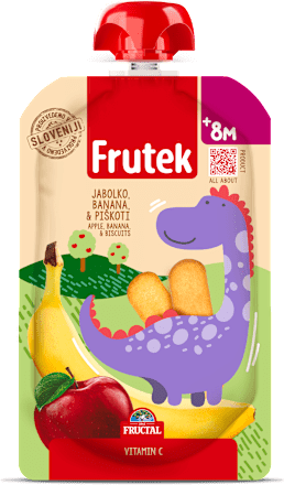 Žitna kašica iz jabolk in banan z dodatkom piškotov in vitamina C, od 8. meseca Frutek