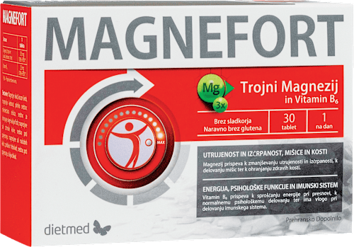 Prehransko dopolnilo z magnezijem in vitaminom B6 Magnefort dietmed