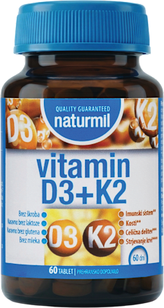 Prehransko dopolnilo vitamin D3 + K2 naturmil