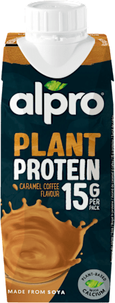 High Protein sójový nápoj s příchutí karamelu a kávy alpro