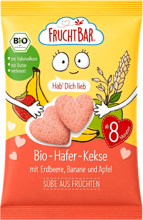 BIO Ciasteczka owsiano-pszenne w kształcie serca o smaku truskawkowo-bananowo-jabłkowym od 8. miesiąca FruchtBar