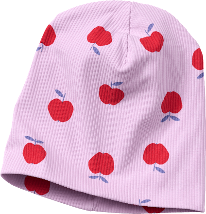 Mütze mit Ripp-Struktur & Apfel-Muster, lila, Gr. 50/51 ALANA