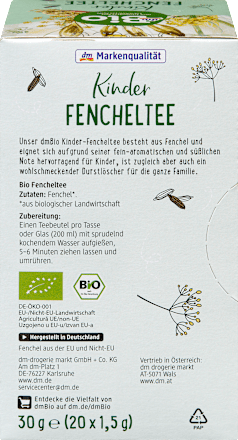 Kindertee, Fenchel (20 Beutel), ab 3 Jahren dmBio