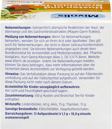Arzneitee, Husten & Bronchial Tee für Kinder (12 Beutel) Mivolis
