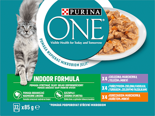 Indoor kapsičky pro kočky kuře, tuňák, telecí ve šťávě 12x85g PURINA ONE