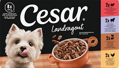Nassfutter Hund Landküche Vielfalt in Sauce, Multipack (8x150 g) Cesar