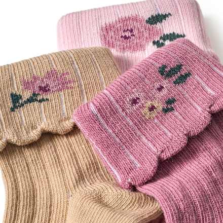 Erstlingssocken mit Blumen-Motiven, rosa + beige, Gr. 13/14 ALANA