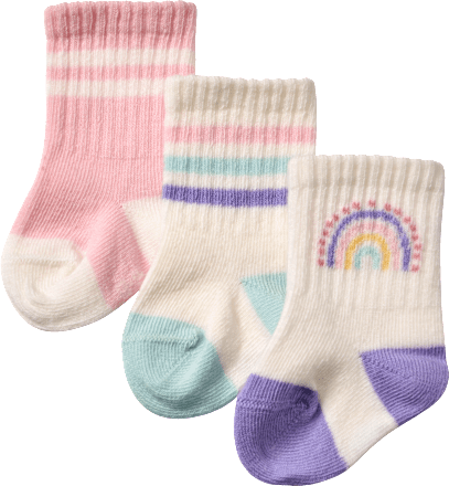 Erstlingssocken mit Regenbogen-Motiv, rosa + weiß, Gr. 13/14 ALANA