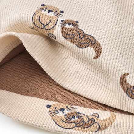 Mütze mit Ripp-Struktur & Otter-Muster, beige, Gr. 50/51 ALANA