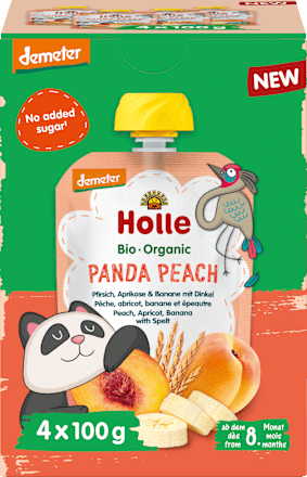 Quetschie Panda Peach Pfirsich, Aprikose, Banane mit Dinkel ab dem 8. Monat Holle