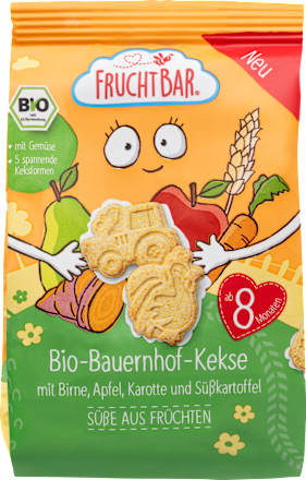 Babykekse Bio-Bauernhof mit Birne, Apfel, Karotte & Süßkartoffel ab 8 Monaten FruchtBar