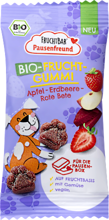 Kindersnack Frucht-Gummi Apfel, Erdbeere, rote Bete ab 3 Jahren FRUCHTBAR Pausenfreund