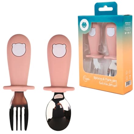 Set tacâmuri, linguriță și furculiță, roz babysnugg