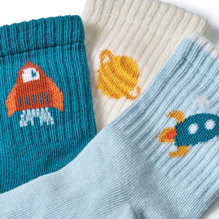 Tennissocken mit Weltall-Motiven, blau + gelb, Gr. 23/26 ALANA