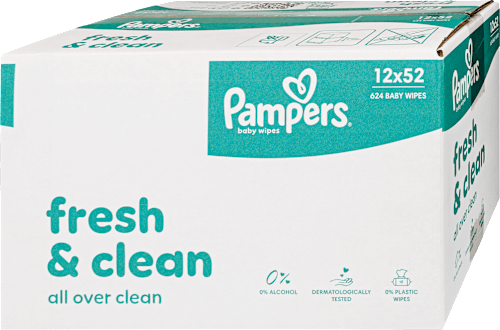 Nedves törlőkendő, Fresh & clean, 12x52 db Pampers baby-dry
