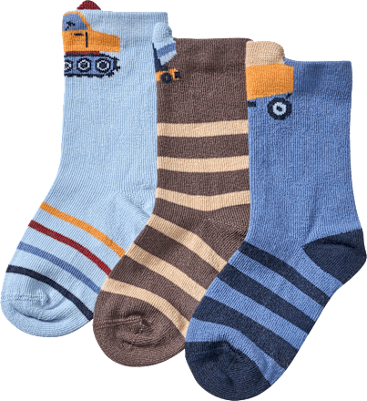 Socken mit Baustellen-3D-Motiven, blau + braun, Gr. 19/22 ALANA