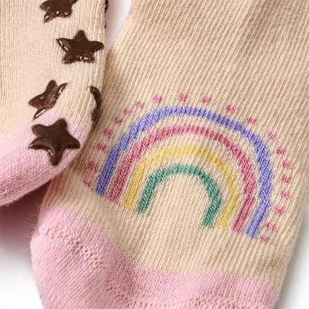 ABS Socken mit Regenbogen-Motiv, beige + rosa, Gr. 19/22 ALANA