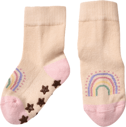 ABS Socken mit Regenbogen-Motiv, beige + rosa, Gr. 19/22 ALANA