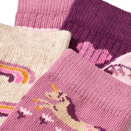 Socken mit Blumen- & Einhorn-Muster, lila + rosa, Gr. 19/22 PUSBLU