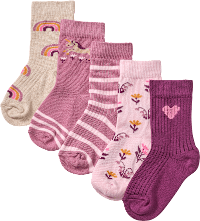 Socken mit Blumen- & Einhorn-Muster, lila + rosa, Gr. 27/29 PUSBLU