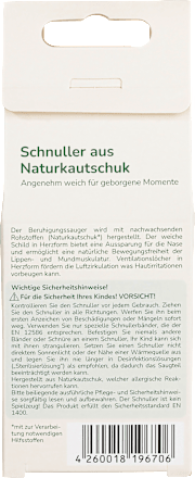 Schnuller Naturkautschuk, Gr. 1, 0-6 Monate Grünspecht
