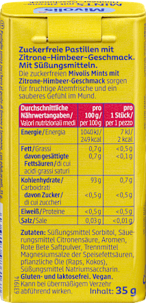 Pastillen, Mints Zitrone-Himbeere, zuckerfrei Mivolis
