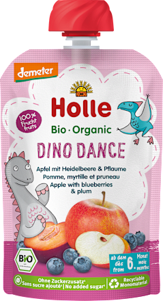 Quetschie Dino Dance Apfel mit Heidelbeere & Pflaume ab dem 6. Monat Holle
