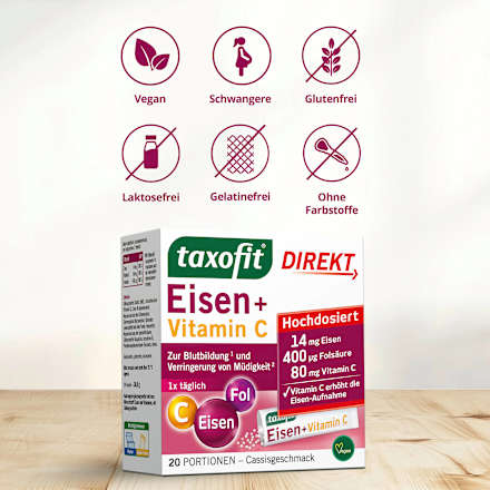 Eisen + Folsäure + Vitamin C direkt Granulat (20 Stück) taxofit