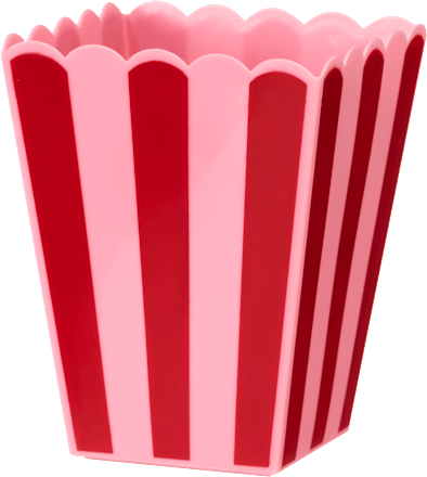 Popcorn Becher aus Kunststoff, gestreift rot/rosa (9x9x11 cm) dm home