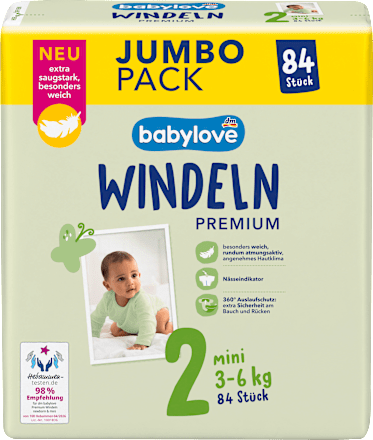 Windeln Premium Gr. 2 mini (3-6 kg), Jumbopack babylove