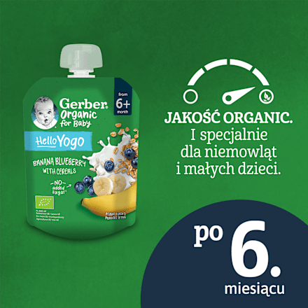 Mus owocowy banany, jagody z jogurtem i płatkami zbóż po 6. miesiącu życia Gerber Organic