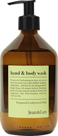 Hand & Body Wash in der Glasflasche, Bergamot & Cedarwood Jean&Len
