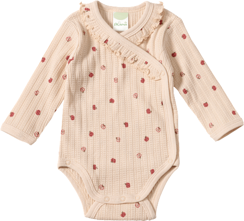 Wickelbody Langarm mit Ajour-Struktur & Apfel-Muster, beige, Gr. 50/56 ALANA