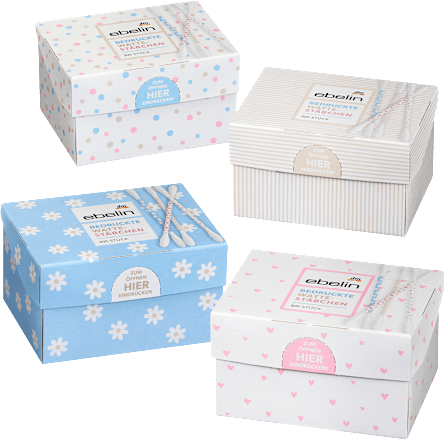 Wattestäbchen mit bedruckten Papierschäften Motiv-Box ebelin